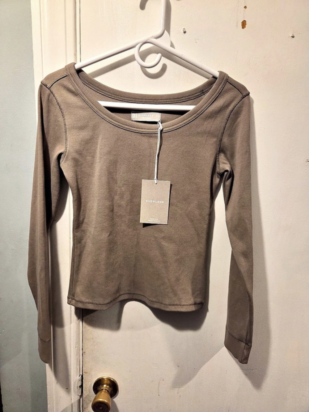 Everlane The Luxe Rib Long-Sleeve Scoop-Neck Tee Brown Small
